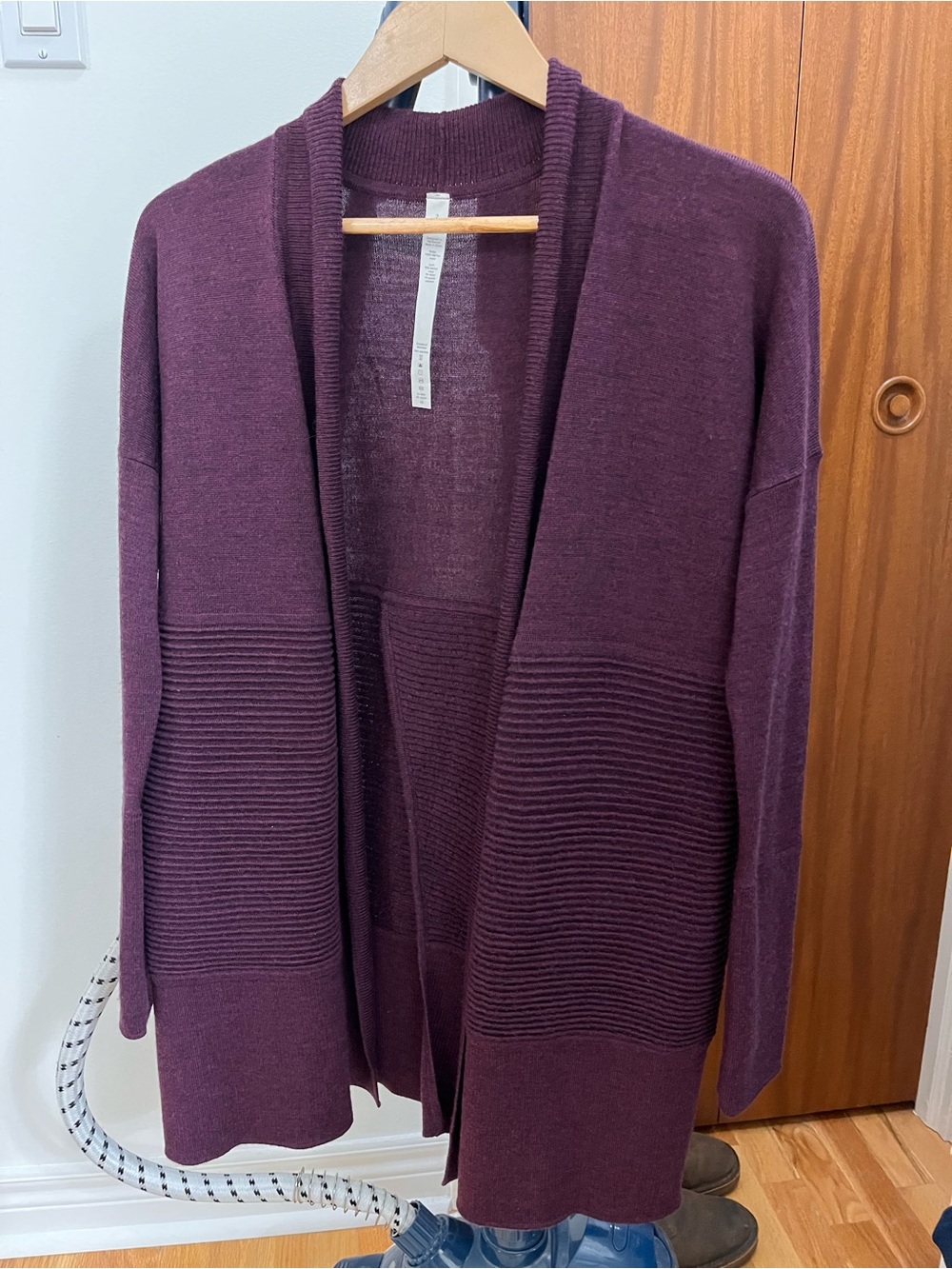 Lululemon Women's Open front Ribbed Cardigan Sweater - Plum 100% Merino wool
